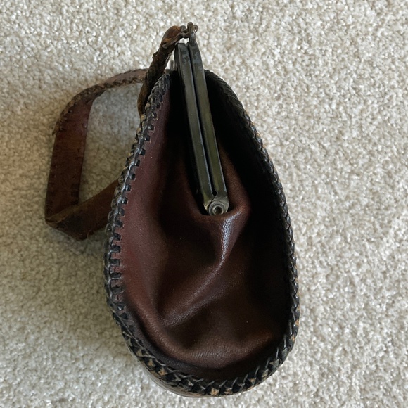 Vintage Hand Tooled Leather Metal Purse Early 1900s Antique - Picture 11 of 13